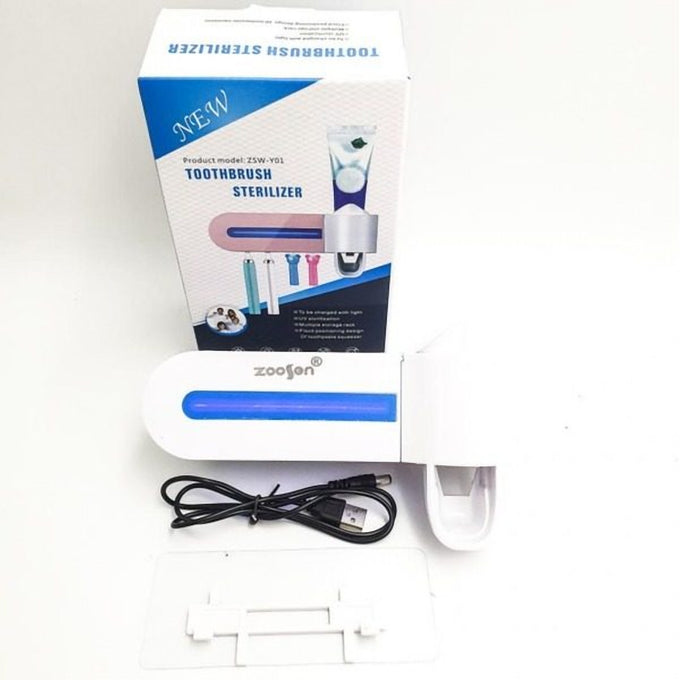 Suport Periuțe cu Sterilizator UV și Dozator de Pastă de Dinți, pentru 5 Periuțe