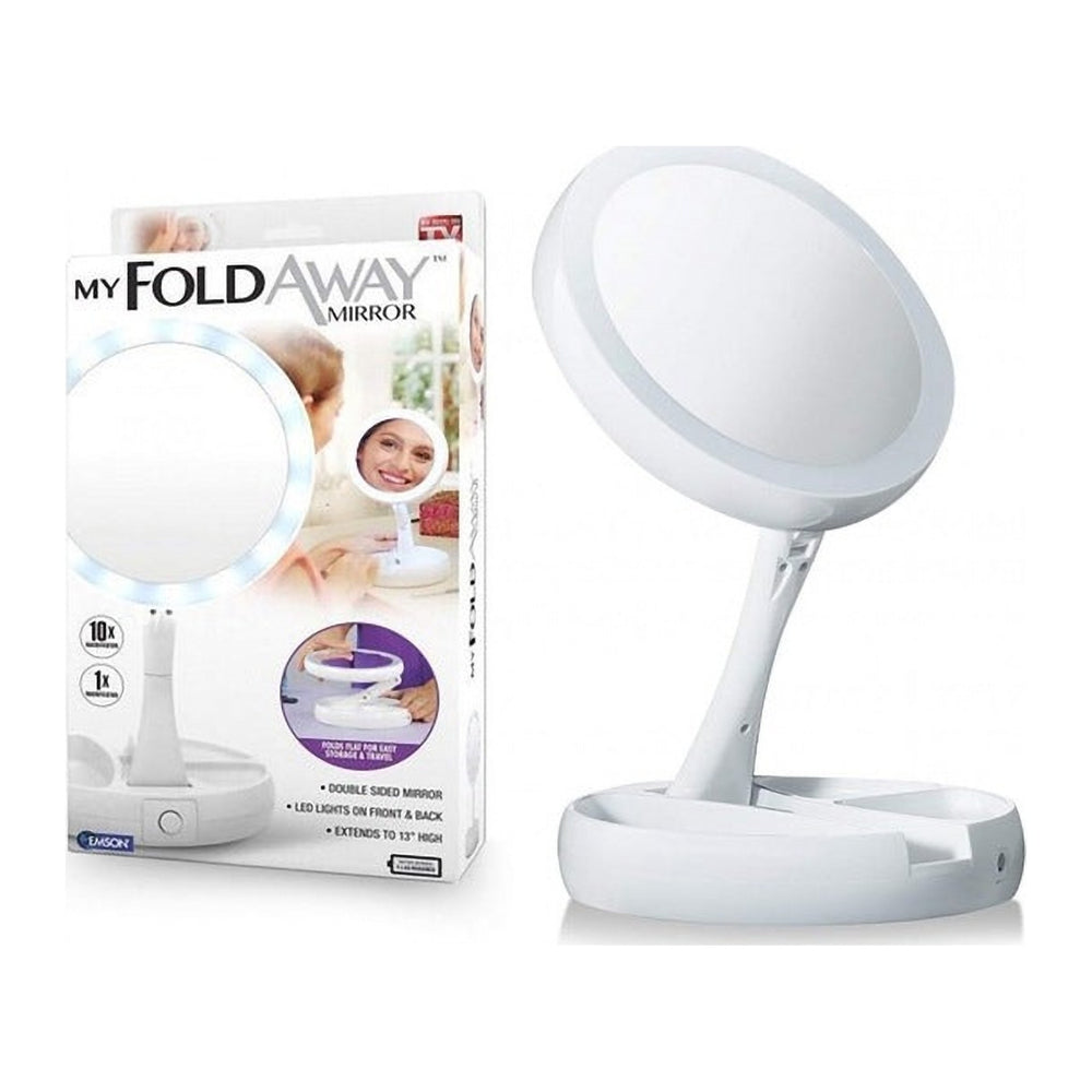 Oglindă de Machiaj cu LED, cu 2 Fețe, Mărire 1x și 10x, Pliabilă, pe Baterii sau USB