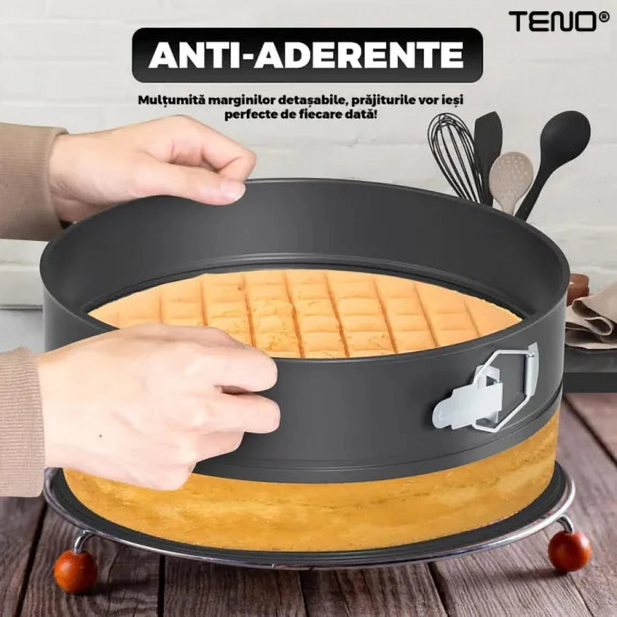 Set 3 Tăvi Rotunde pentru Copt, Antiaderente, cu Perete Detașabil