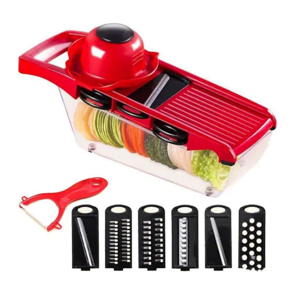 Răzătoare și Feliator Mandoline Slicer 6 în 1 Roșu, cu Grosime de Tăiere Reglabilă până la 9 mm