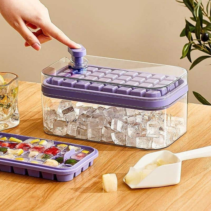 Tavă pentru Cuburi de Gheață Ice Lattice cu Capac Rezistent la Scurgeri
