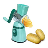 Răzătoare Multifuncțională 3 în 1, Manuală, cu 3 Lame Rotative din Inox și Bază cu Ventuză, Verde