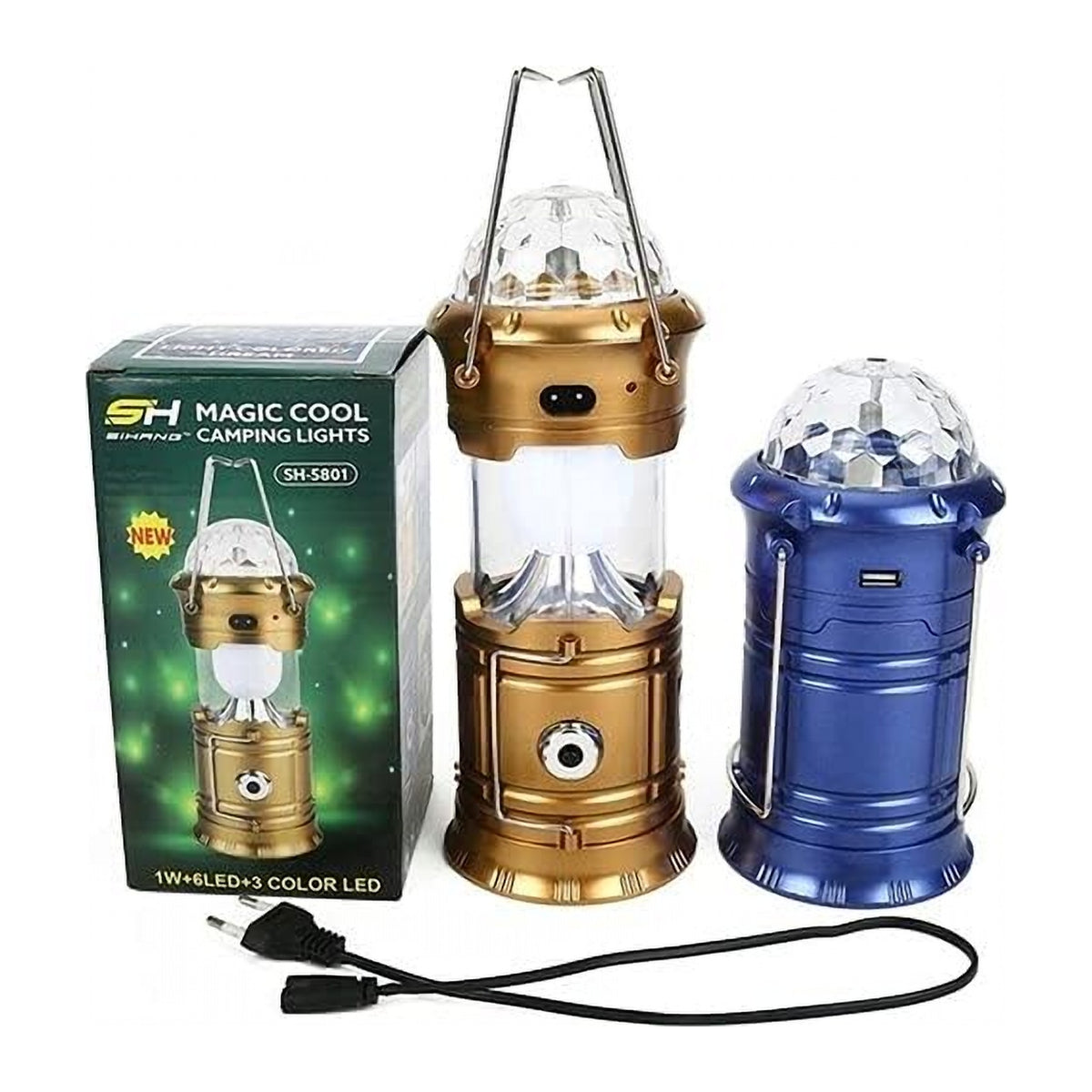 Felinar Pliabil de Camping 4 în 1 cu Lampă Disco, Lanternă și Power Bank