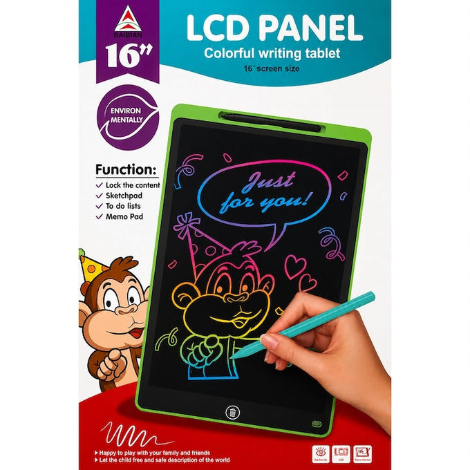 Tabletă LCD de 16 Inch pentru Scris și Desenat, cu Ștergere dintr-un Buton și Stilou Inclus