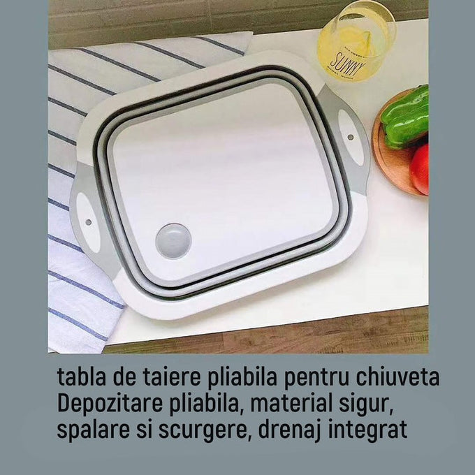 Tocător Multifuncțional 3 în 1 Pliabil, Tocător, Coș de Depozitare și Vas de Spălat, 40 x 30 cm