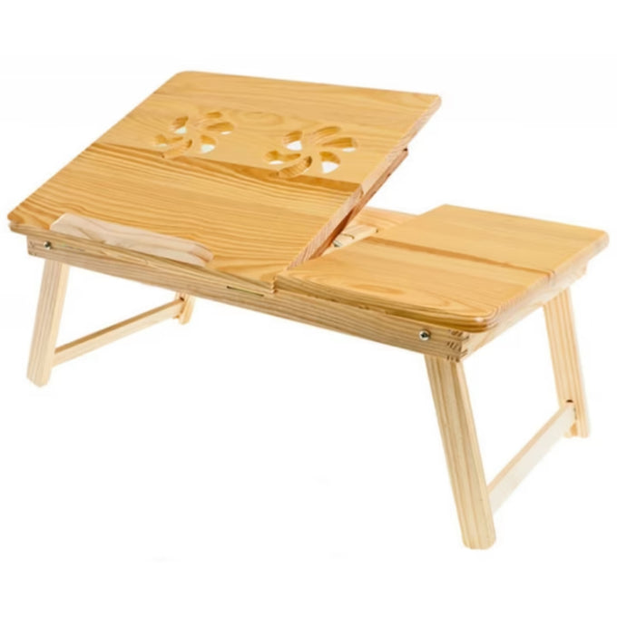 Masă Pliabilă din Lemn de Bambus pentru Laptop, Ergonomică, cu 2 Coolere