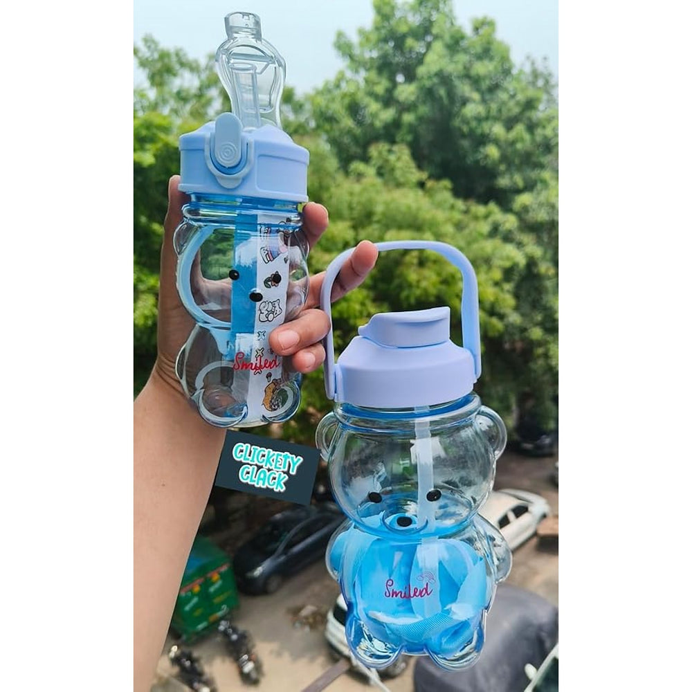 Sticlă cu Pai Design Ursuleț Kawaii, Mare, Transparentă, cu Curea Ajustabilă și Cataramă