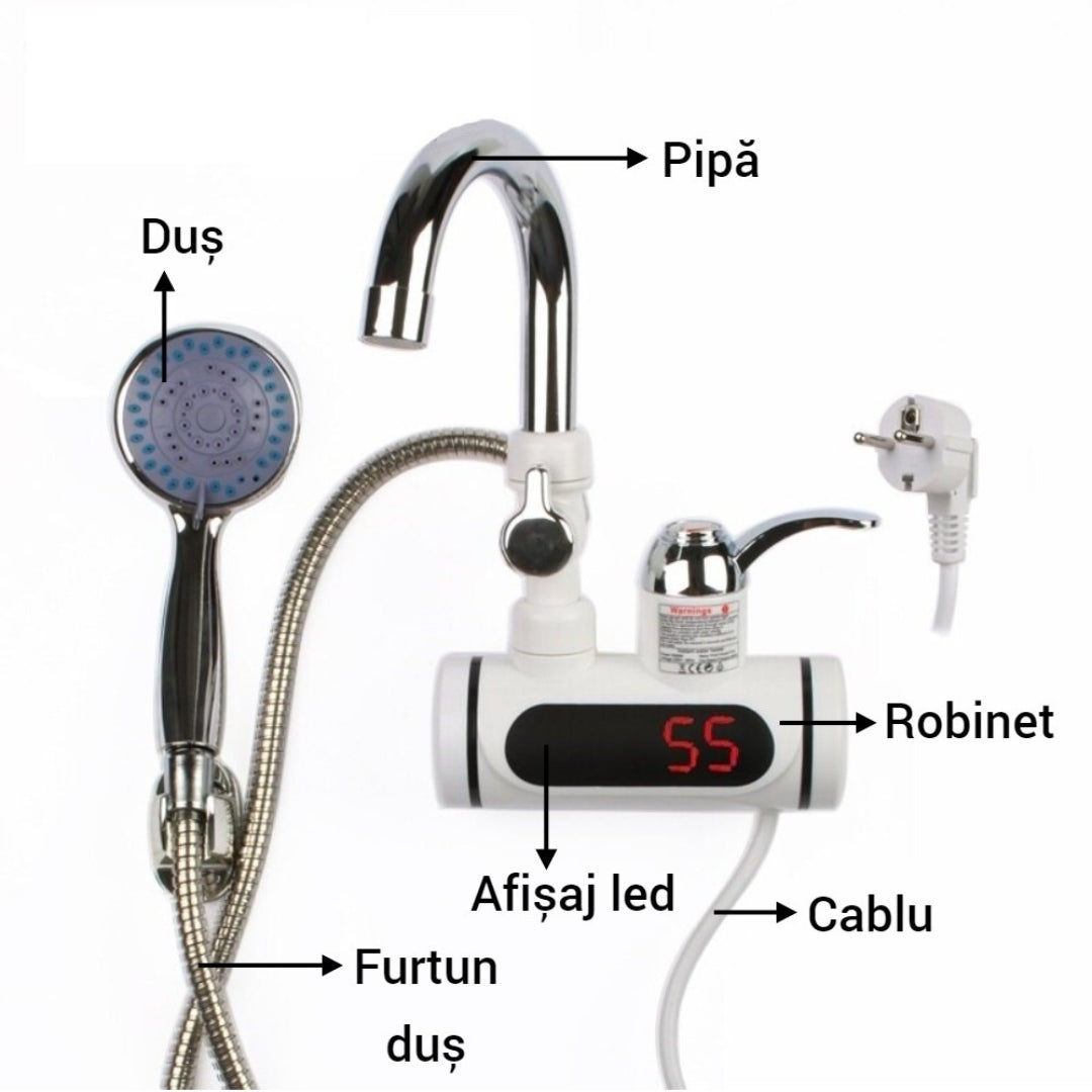 Robinet Electric cu Încălzire Instantanee și Afișaj LED, Apă Caldă până la 60°C