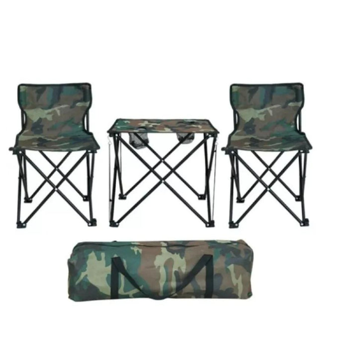 Set Masă și 2 Scaune Pliabile pentru Picnic și Camping, cu Geantă de Transport