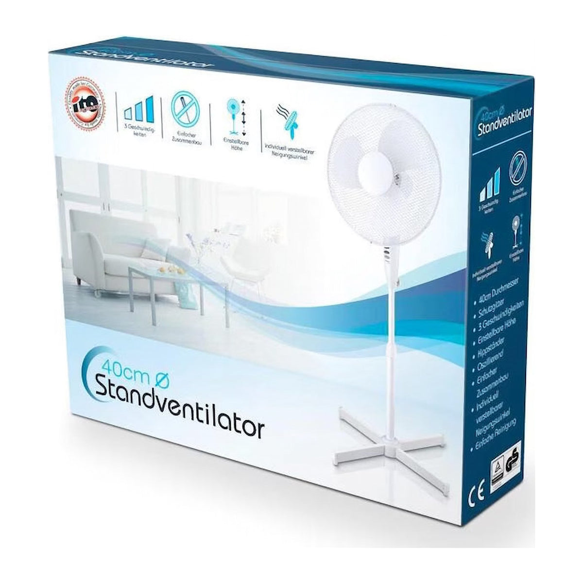 Ventilator cu Picior VEN-2, 50W, 16 Inch cu 5 Elice, 3 Viteze, Înălțime Reglabilă, Alb