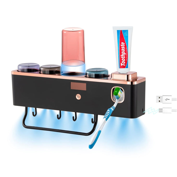 Suport UV pentru Periuțe de Dinți, de Perete, cu Dozator Automat de Pastă, Încărcare USB și Solară