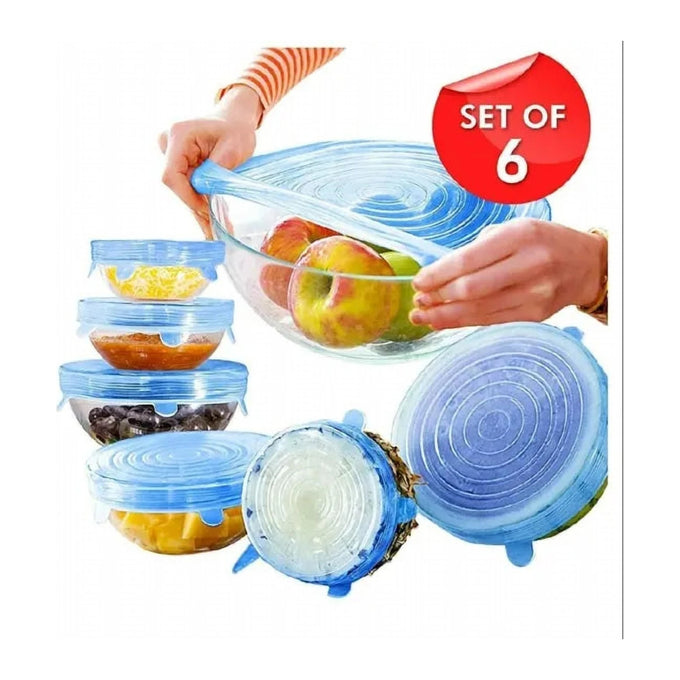 Set 6 Capace Rotunde Reutilizabile din Silicon, în Mărimi Diferite, pentru Boluri și Borcane