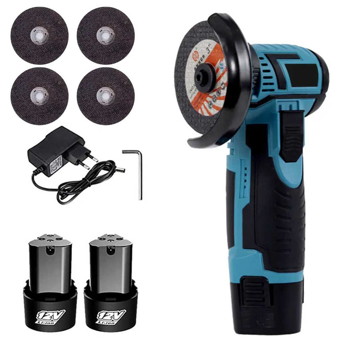 Mini Polizor Unghiular pe Acumulator 12V, Disc 76 mm – 2 Baterii și 4 Discuri Incluse