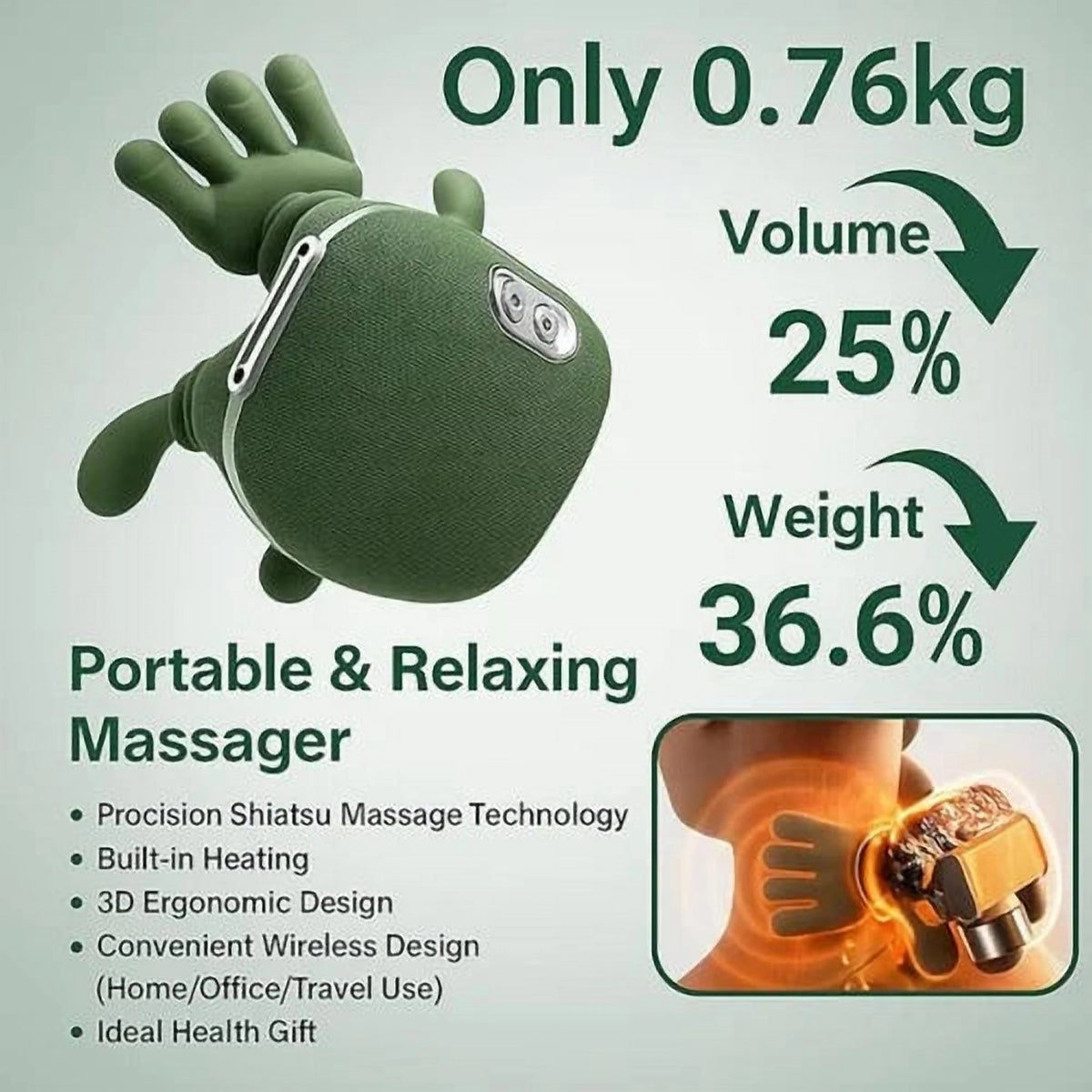 Aparat de Masaj Shiatsu pentru Umeri și Gât Master Hand N7, cu Căldură, fără Fir
