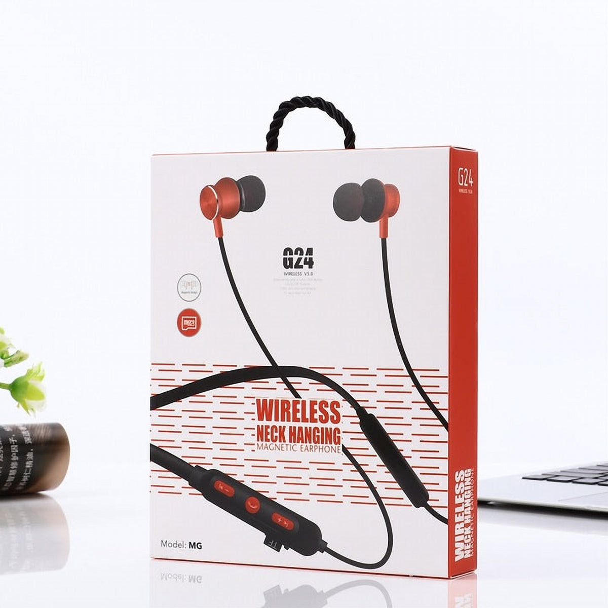 Căști Wireless Sport cu Cârlig, Bluetooth 4.2, Microfon și Slot Card, Negru-Roșu