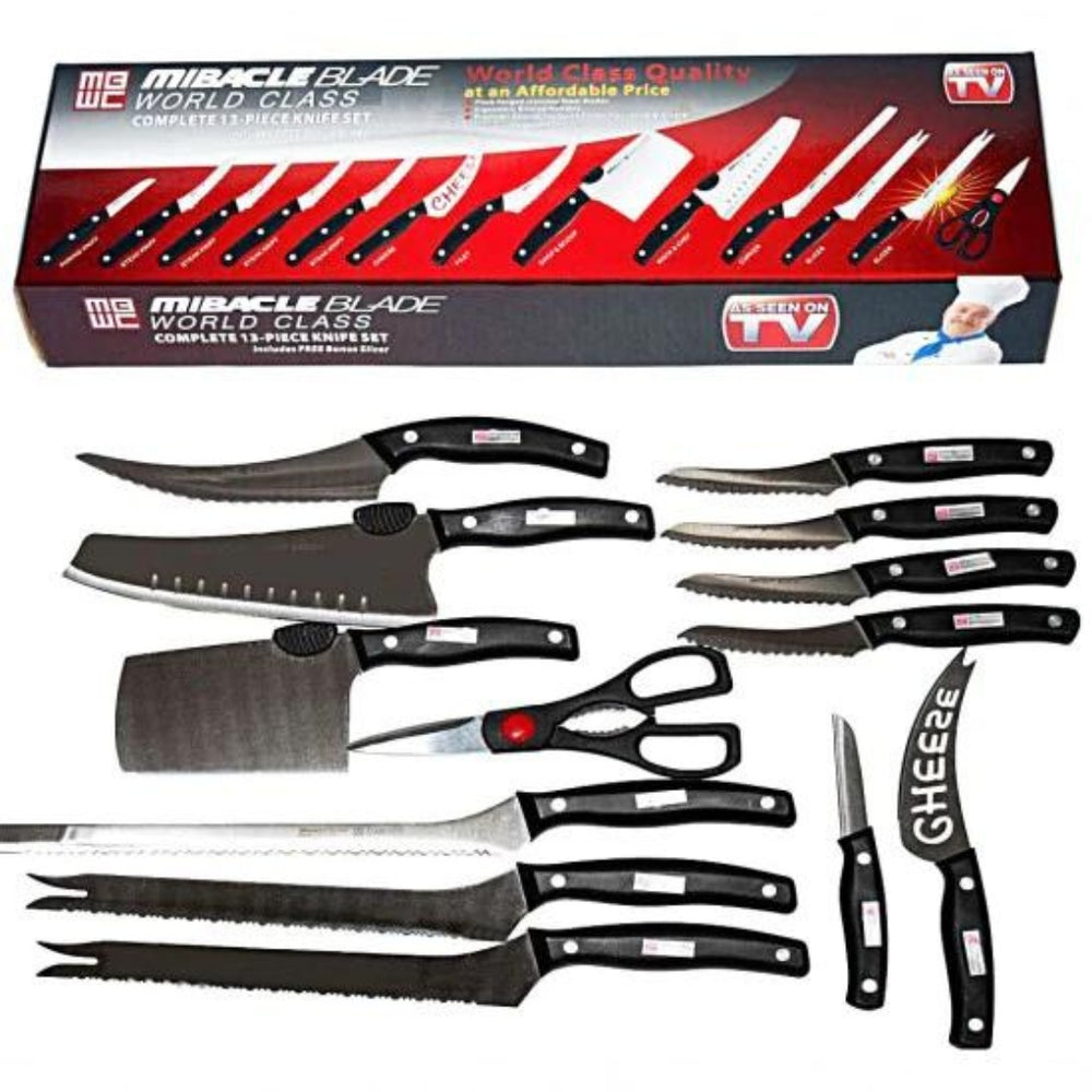 Set 13 Cuțite de Bucătărie Miracle Blade World Class, Oțel Inoxidabil Forjat, Mânere Nituite