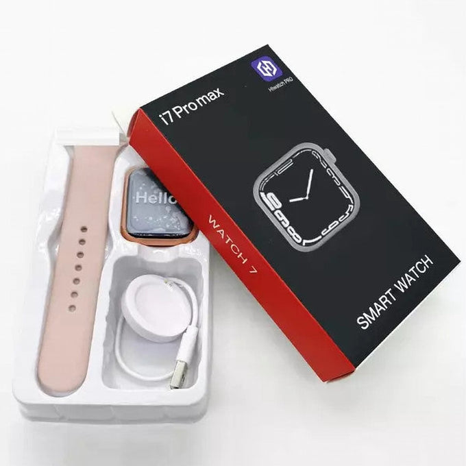 Ceas Smartwatch I7 Promax Roz, cu Ecran IPS de 1,8 Inch, Apel Bluetooth, Puls și Oxigen