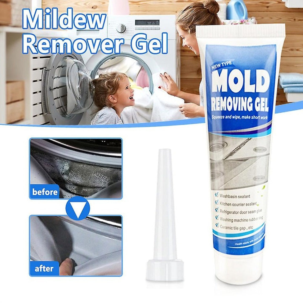 Gel Universal pentru Îndepărtarea Mucegaiului, 90 g, Transparent, fără Frecare