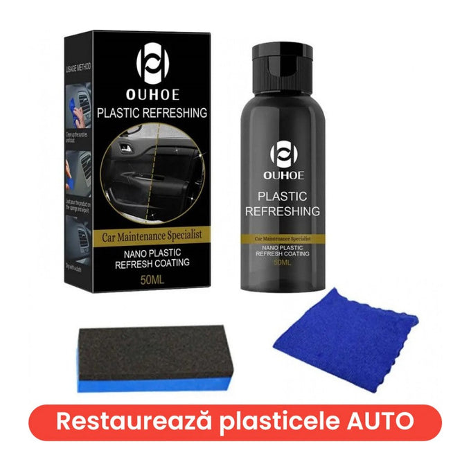 Soluție pentru Restaurarea Plasticelor Auto, 30 ml, cu Burete și Lavetă