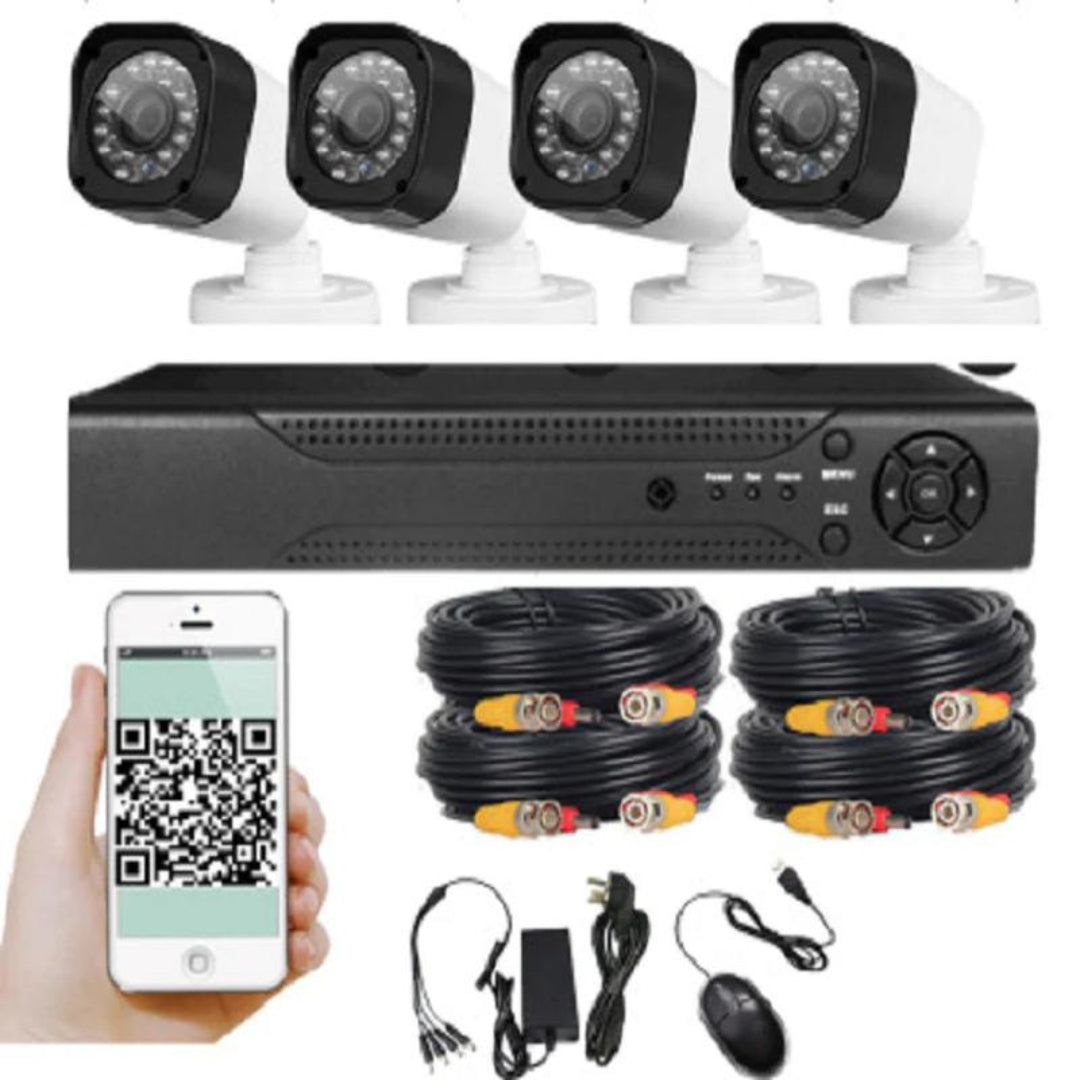 Sistem Supraveghere AHD CCTV cu DVR 4 Camere, Infraroșu și Vizionare pe Telefon
