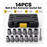 Set 13 Extractoare de Piulițe și Șuruburi cu Adaptor, 14 Piese, din Oțel Aliat, Antiderapante