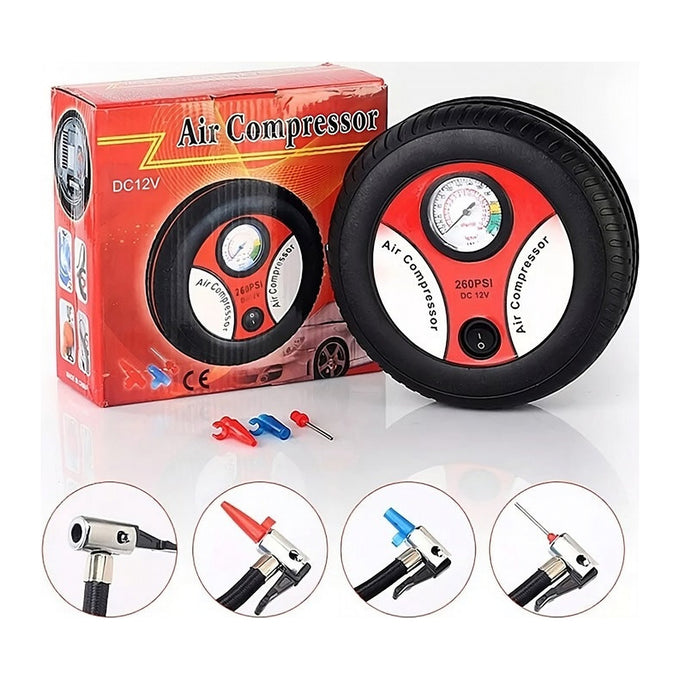 Compresor Auto în Formă de Anvelopă 12V, 90W, 260 PSI, 20 L/min, cu Cablu de 210 cm