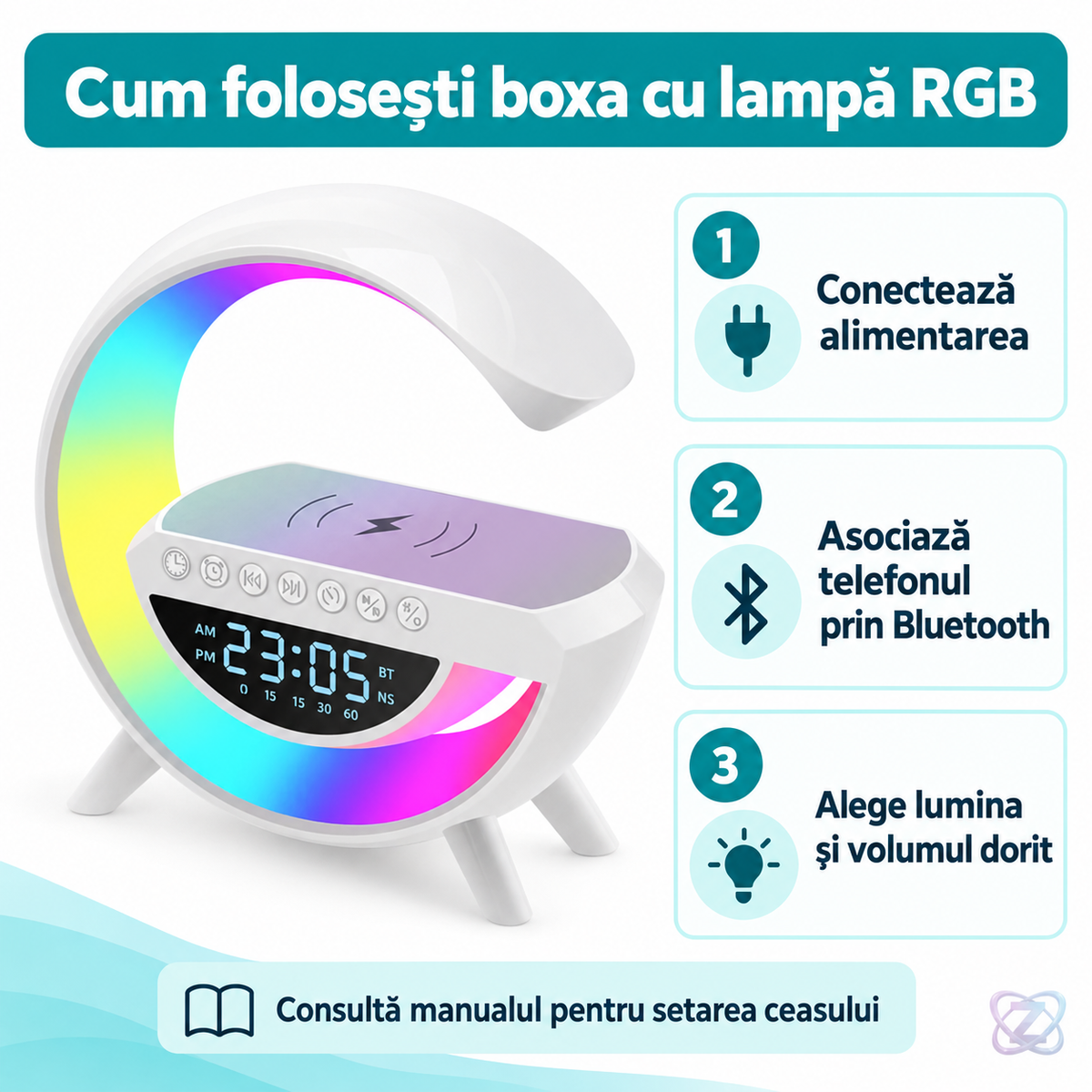 Boxă Bluetooth cu lampă RGB – instrucțiuni