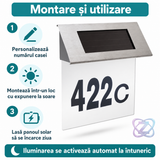 Număr de Casă LED Solar din Inox, Argintiu, cu Senzor de Lumină, 19 x 5 cm