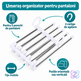 Umeraș Organizator Pliabil pentru 5 Perechi de Pantaloni, cu 2 Cârlige, Plastic și Inox