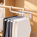 Umeraș Organizator Pliabil pentru 5 Perechi de Pantaloni, cu 2 Cârlige, Plastic și Inox