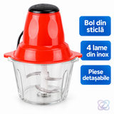 Tocator electric carne si legume, 4 lame inox, 2 viteze, capacitate 2 litri, bol sticla