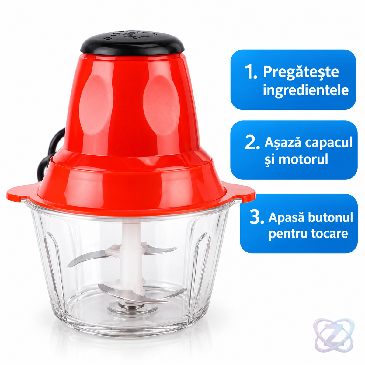 Tocător electric cu bol din sticlă — instrucțiuni de utilizare
