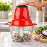 Tocator electric carne si legume, 4 lame inox, 2 viteze, capacitate 2 litri, bol sticla