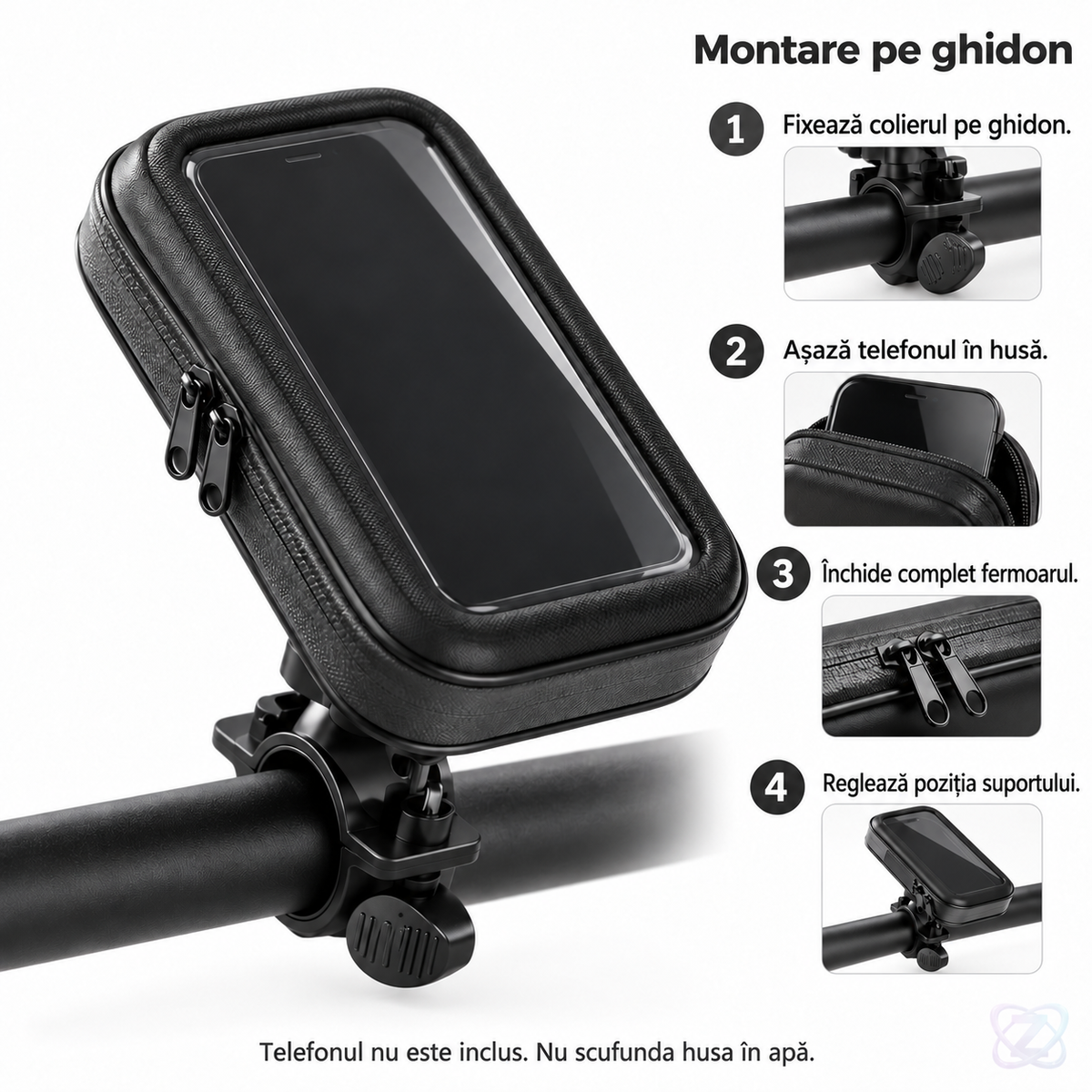 SUPORT SMARTPHONE BICICLETA, PANA LA 6.3 INCH, MONTARE GHIDON, IMPERMEABIL – instrucțiuni