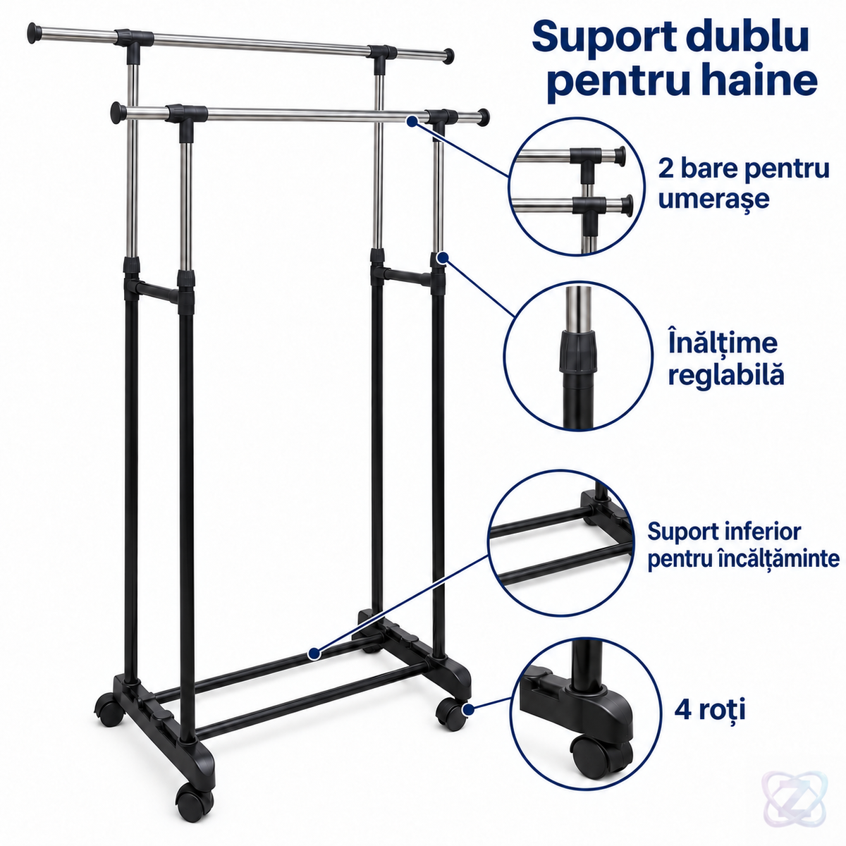 Stender telescopic cu 2 bare pentru umerase haine – caracteristici