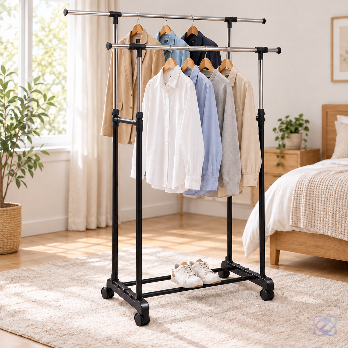 Stender telescopic cu 2 bare pentru umerase haine – utilizare