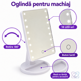 Oglindă de Machiaj cu 16 LED-uri, Albă, cu Mărire și Buton Touch