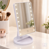 Oglindă de Machiaj cu 16 LED-uri, Albă, cu Mărire și Buton Touch
