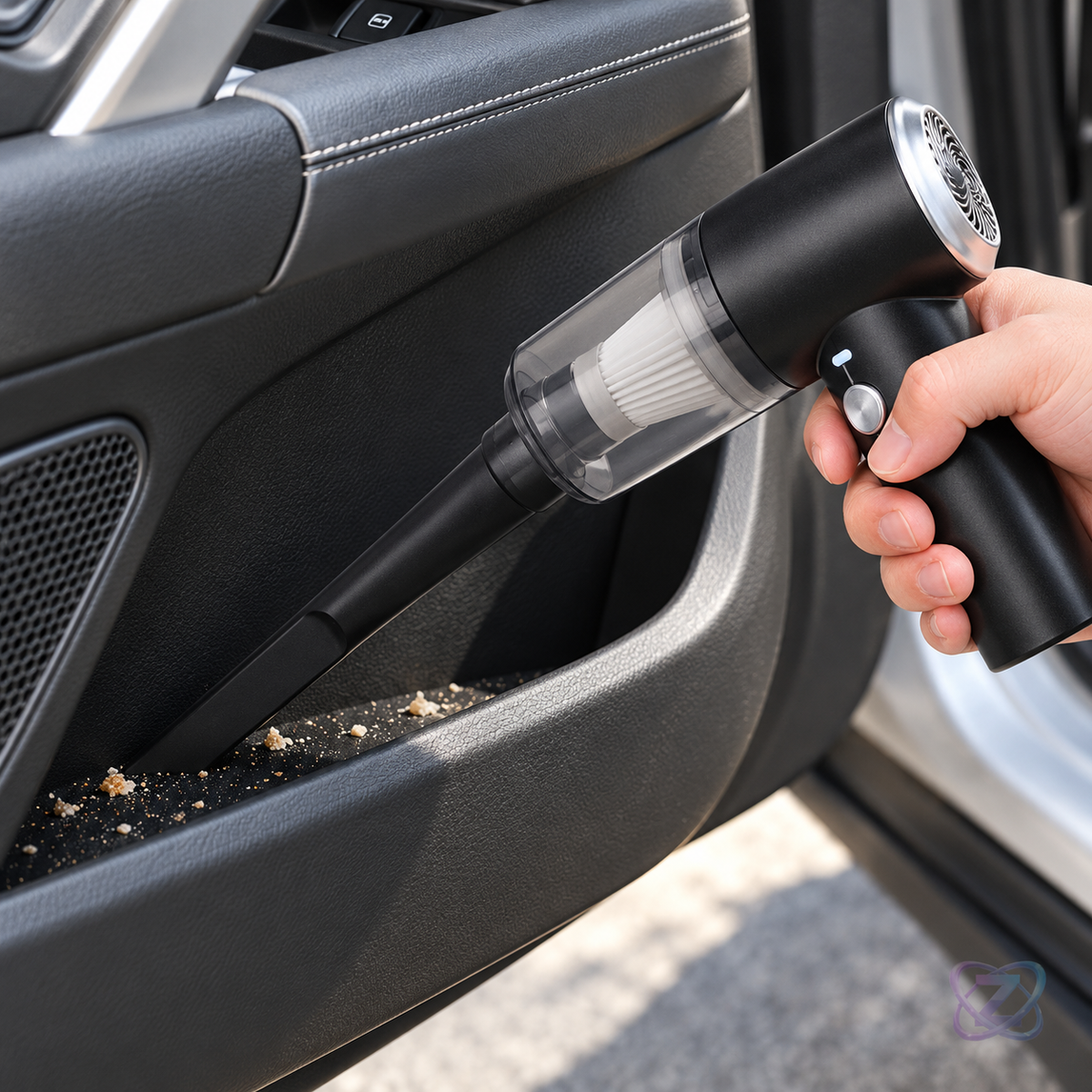 Mini aspirator portabil — utilizare în mașină