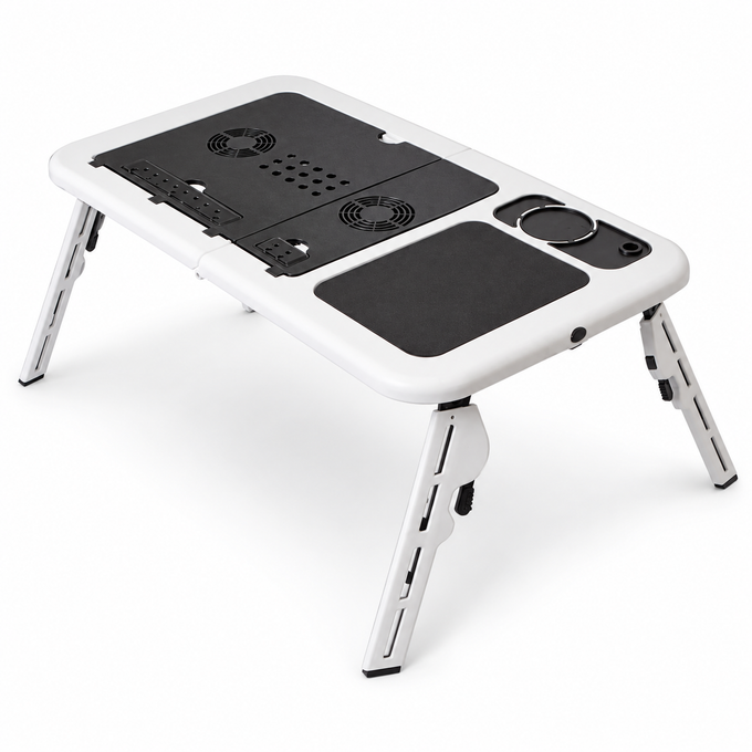 Măsuță Laptop Multifuncțională E-Table, Reglabilă pe Înălțime, cu 2 Ventilatoare