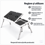 Măsuță Laptop Multifuncțională E-Table, Reglabilă pe Înălțime, cu 2 Ventilatoare