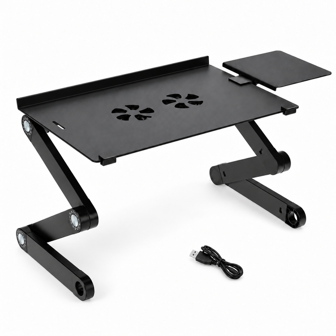 Masă Pliabilă Multifuncțională pentru Laptop T8, cu 2 Ventilatoare, Aluminiu