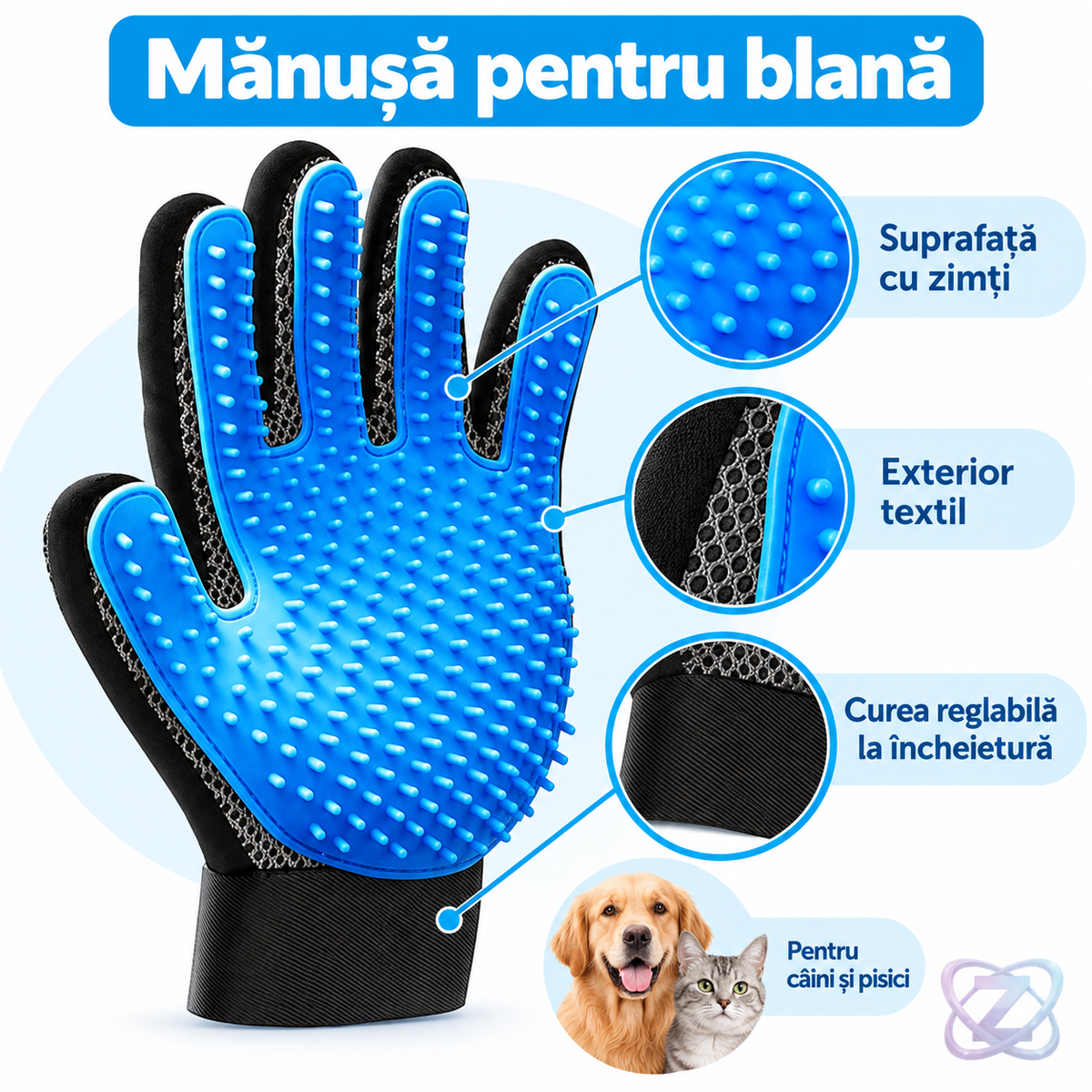 Manusa pentru par de animale, cu zimti, curata si maseaza in acelasi timp – caracteristici