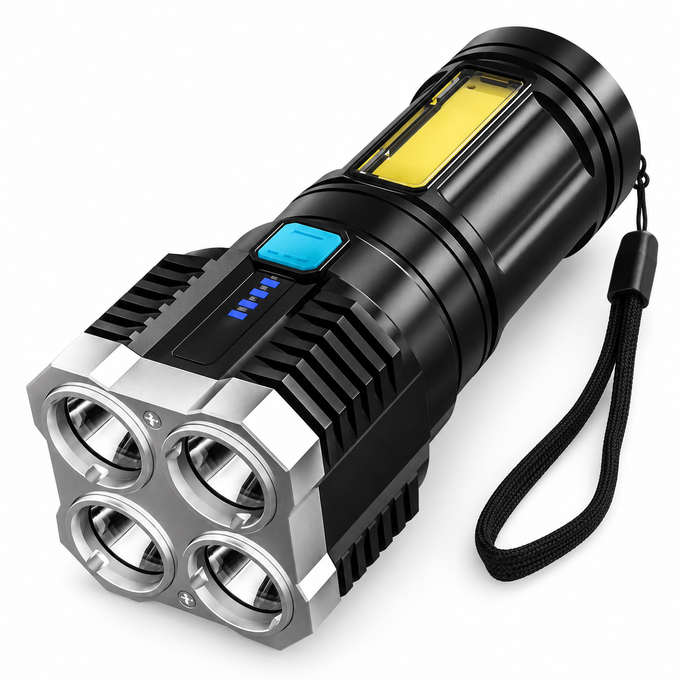 Lanternă GOGOU 300 lm cu Încărcare USB, 4 Moduri de Iluminare și Afișaj de Putere