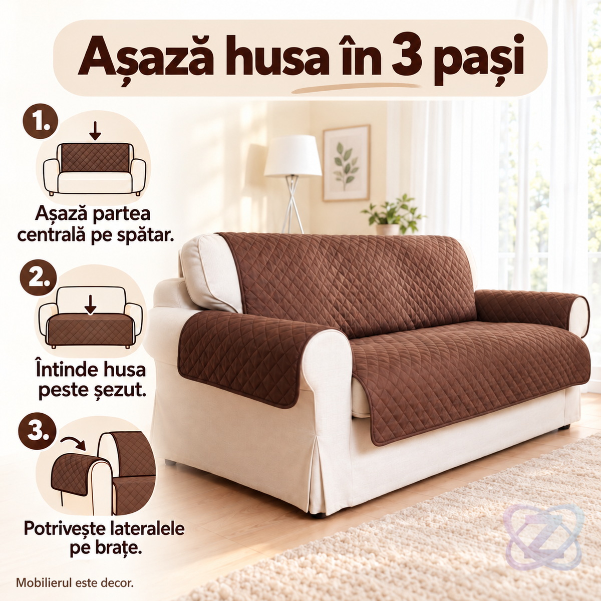 Husă Textilă Dublă EDAR pentru Protecția Canapelei cu 2 Locuri, Bej și Maro – instructions
