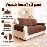 Husă Textilă Dublă EDAR pentru Protecția Canapelei cu 2 Locuri, Bej și Maro