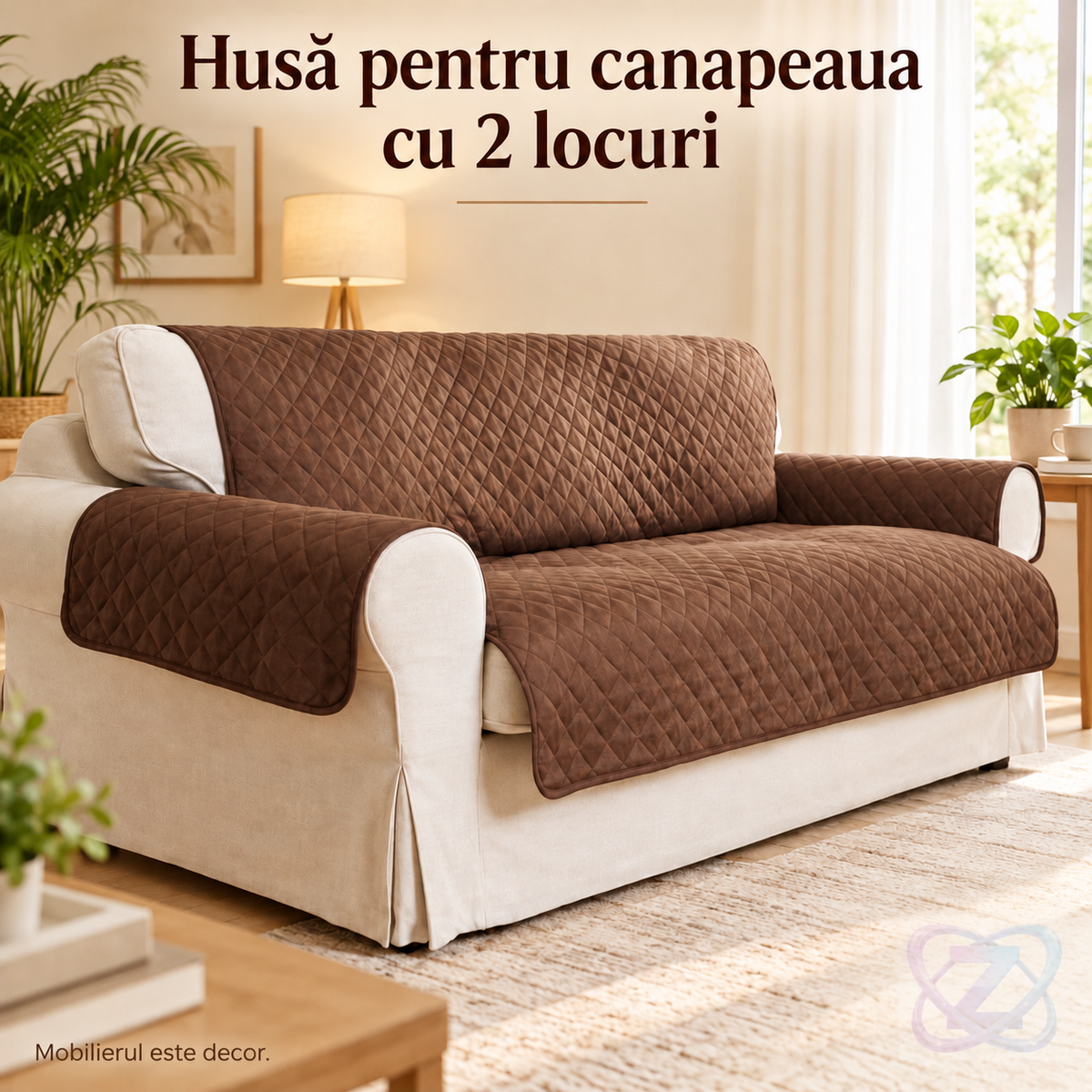 Husă Textilă Dublă EDAR pentru Protecția Canapelei cu 2 Locuri, Bej și Maro – lifestyle