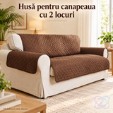 Husă Textilă Dublă EDAR pentru Protecția Canapelei cu 2 Locuri, Bej și Maro