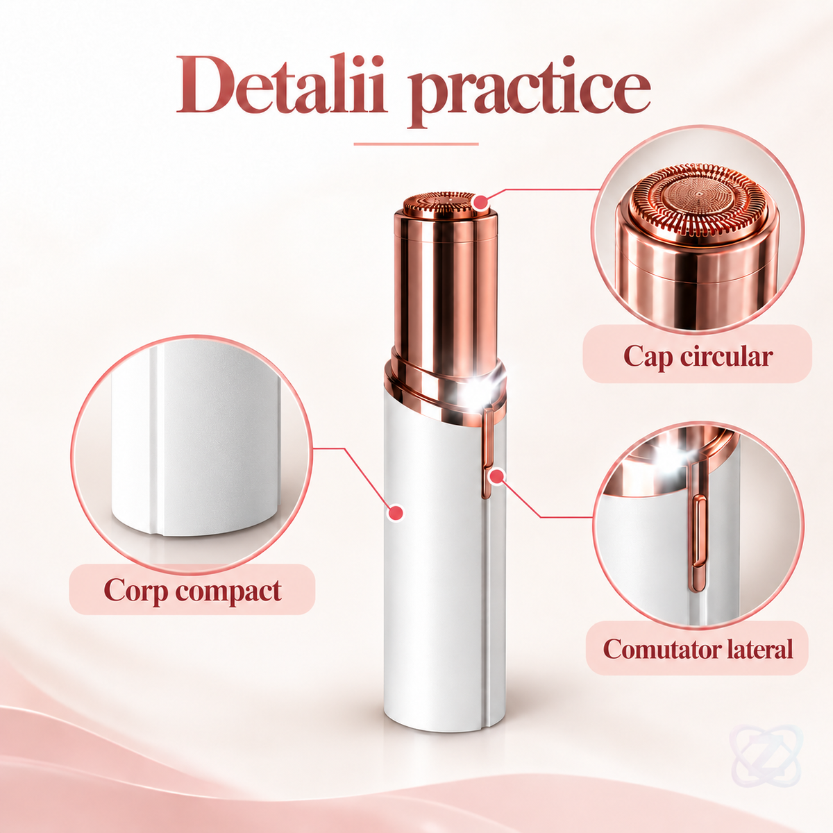 Epilator Facial Trimmer cu LED, Portabil, Hipoalergenic, Flawless Finishing Touch – features