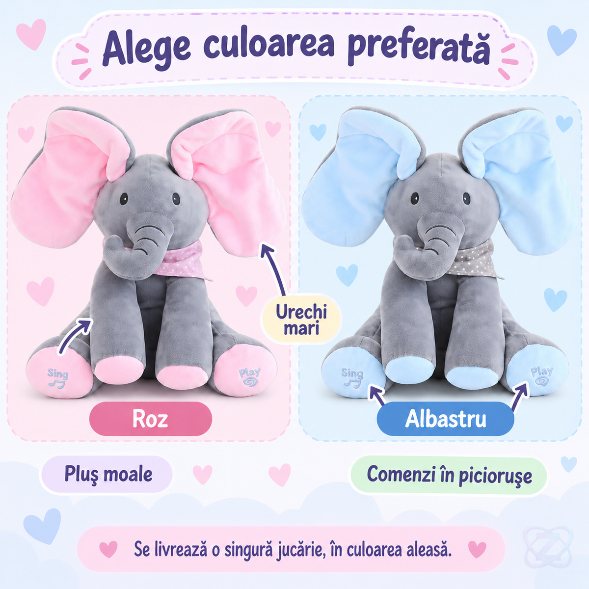 Elefantul Cucu-Bau de Pluș care Mișcă Urechile și Cântă – features